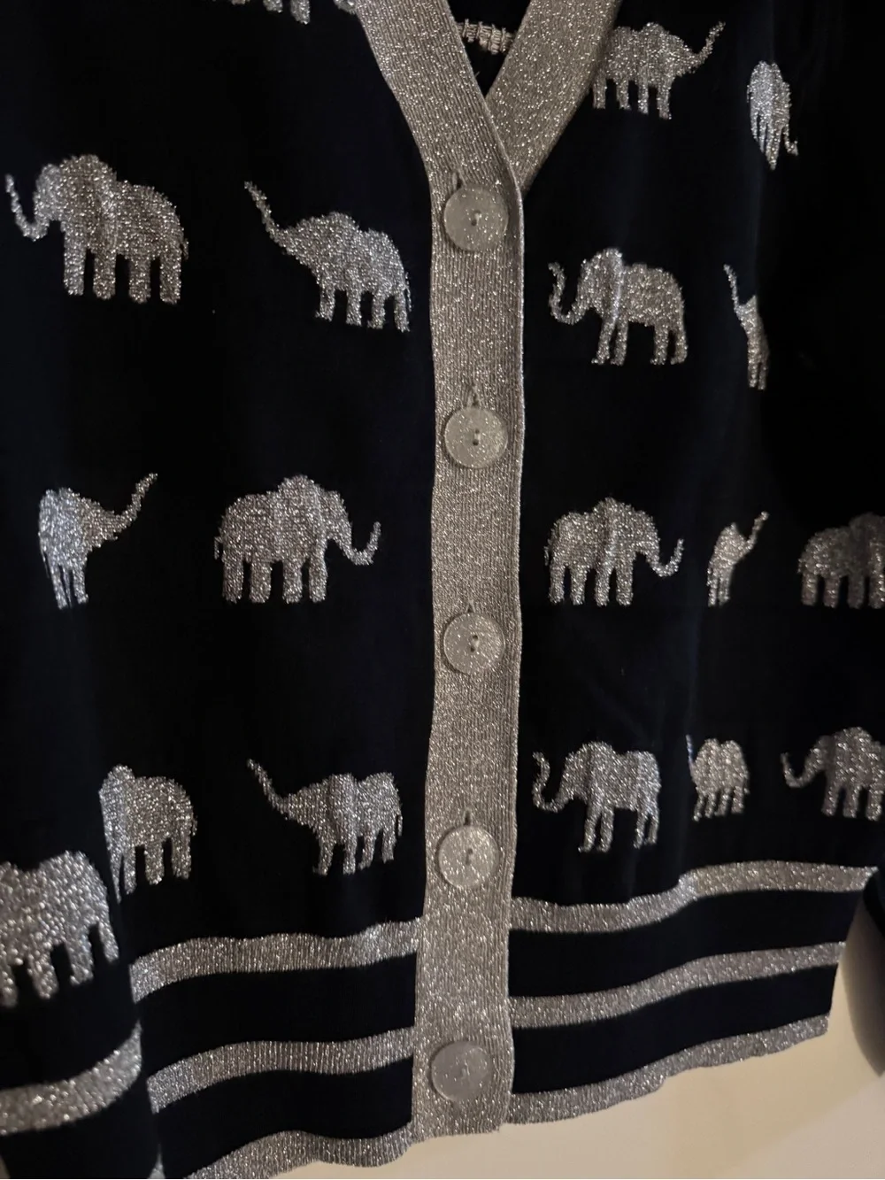 kate spade Black V-Neck Cardigan with Silver Elephant Motif- send an offer ❤️